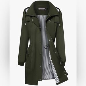 Bloggerlove Army Green Women's Hooded Rain Jacket NWT